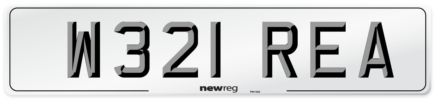W321 REA Number Plate from New Reg